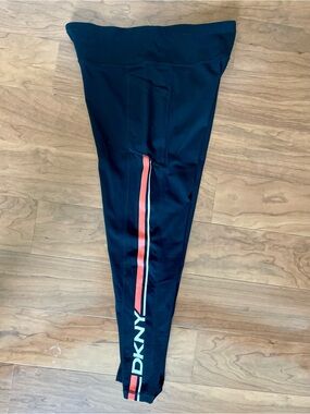 DKNY Black Sport Leggings with White Logo XL